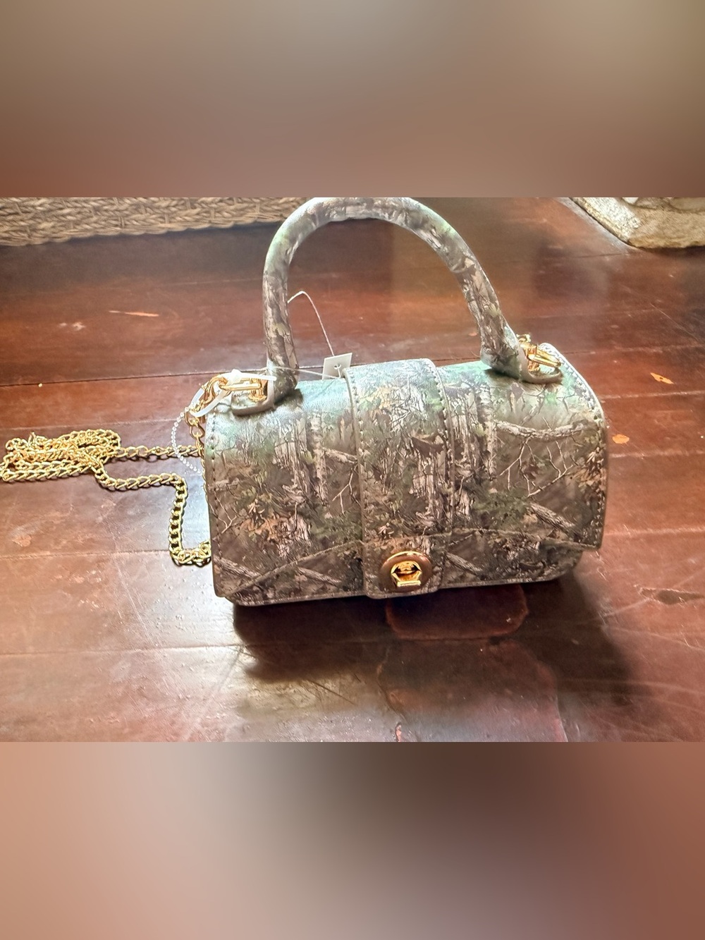 Mini Top-Handle Crossbody Bag in Green Camouflage Print